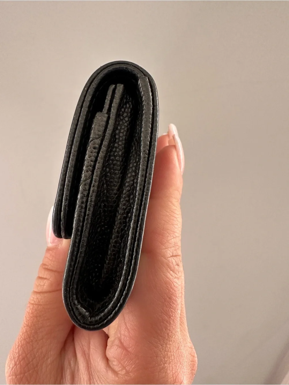 Chanel Black Caviar Chevron Compact Wallet